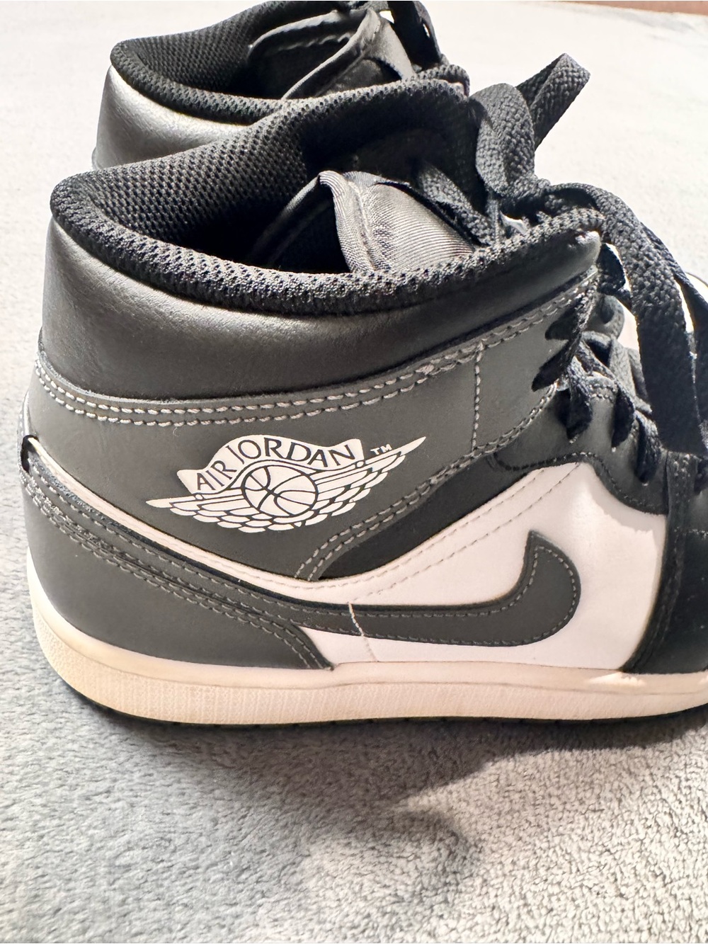 Nike Air Jordan 1 Mid Sneakers- Black/White/Iron Gray - Picture 8 of 12